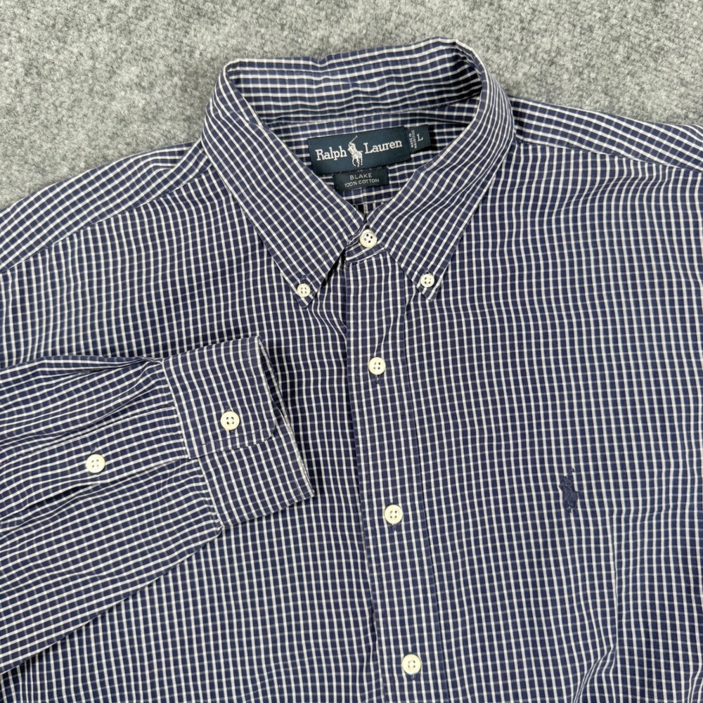 Ralph Lauren Blake Large Button‎ Down Shirt Long Sleeve Blue White Check Men's